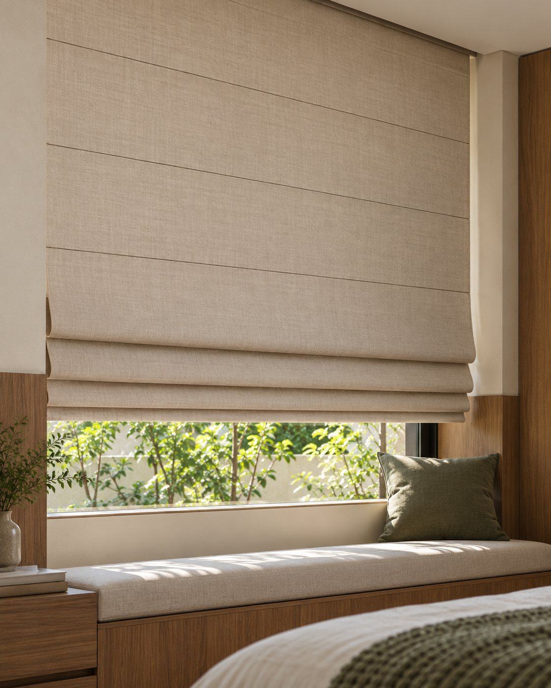 Cortinas romanas em quarto em Araçatuba